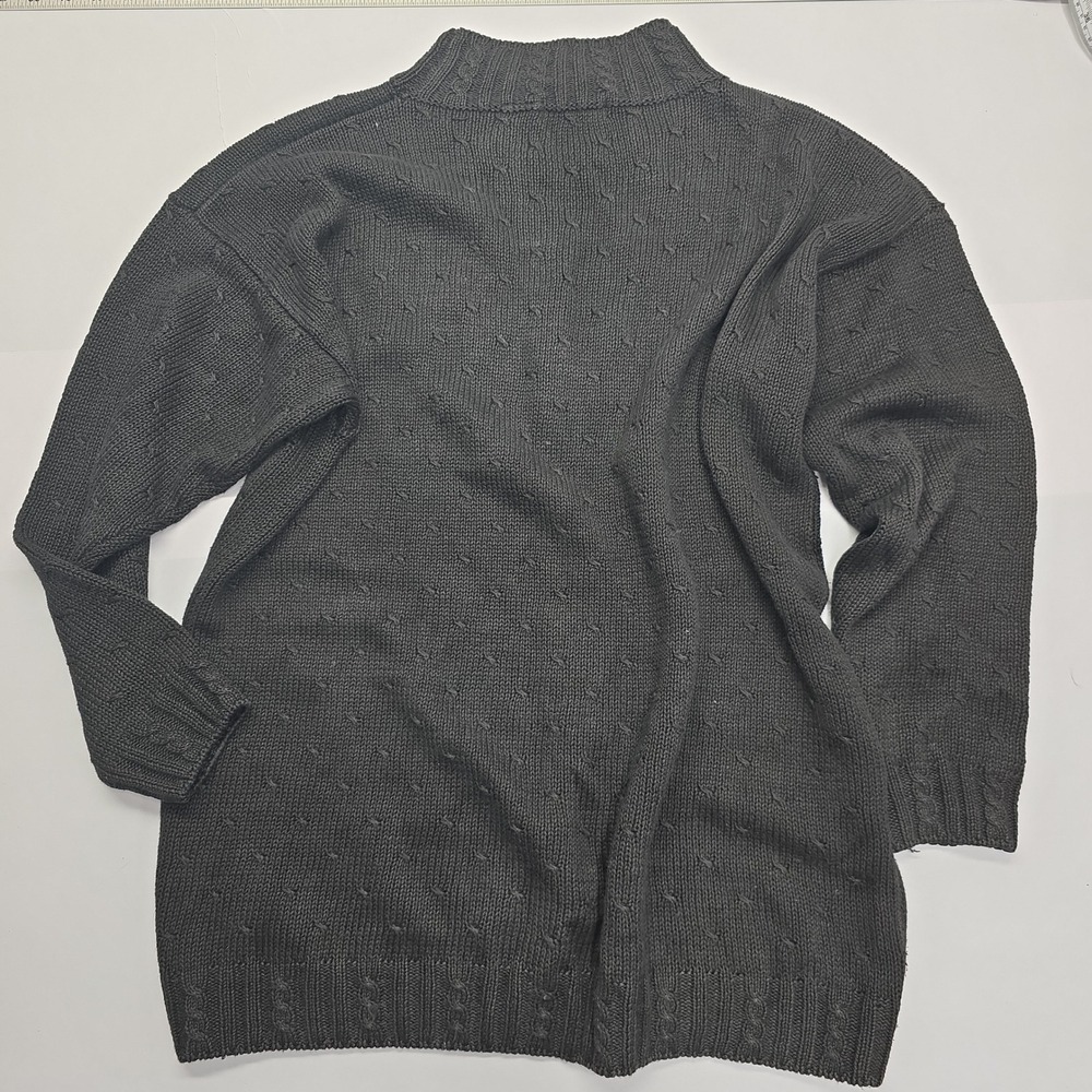 Vintage Lindsey Blake Womens Black Mock Neck Cable Knit Ramie Cotton Sweater M